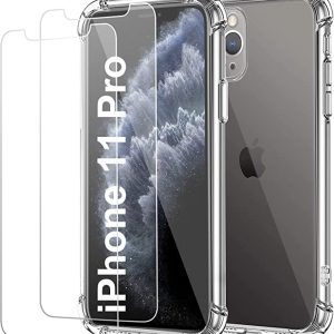 Capa Antichoque iPhone 11 Pro com 3 películas vidro temperado Transparente