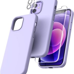 Capa Silicone Lilás iPhone 12 com 1 película vidro temperado 1 película camera
