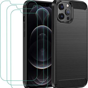 Capa Carbon iPhone 11 Pro com 3 películas vidro temperado