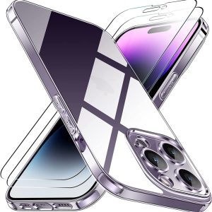 Capa Silicone iPhone 14 Pro Max com 2 películas vidro temperado Transparente