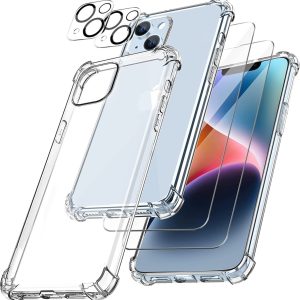 Capa Antichoque iPhone 14 Max com 2 películas vidro temperado 2 películas camera