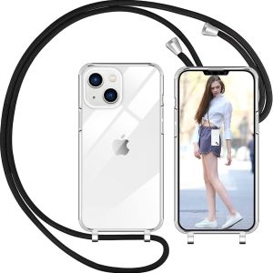 Capa iPhone 14 Plus Silicone Transparente Cordão Preto