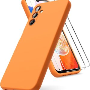 Capa Silicone Líquido com  2 Películas Galaxy A14 Laranja