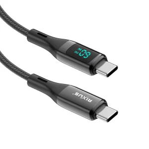Cabo USB-C para USB-C Rixus com Ecrã LED Preto