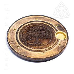 Base de Madeira para Incenso com Árvore da Vida