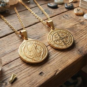 Fio com Medalha de São Bento – Aço Dourado 20mm (MOD2)