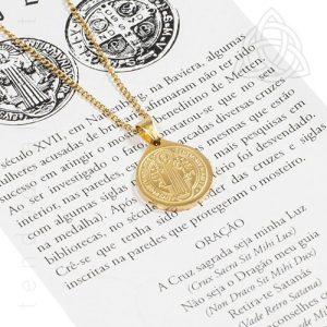 Fio com Medalha de São Bento – Aço Dourado 15mm